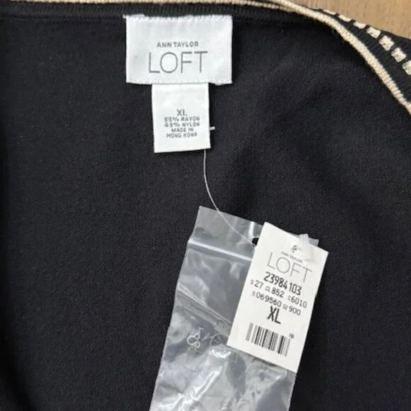 Ann Taylor Loft Black Cardigan Sweater Tan Trim 3/4 Sleeves - Picture 5 of 5